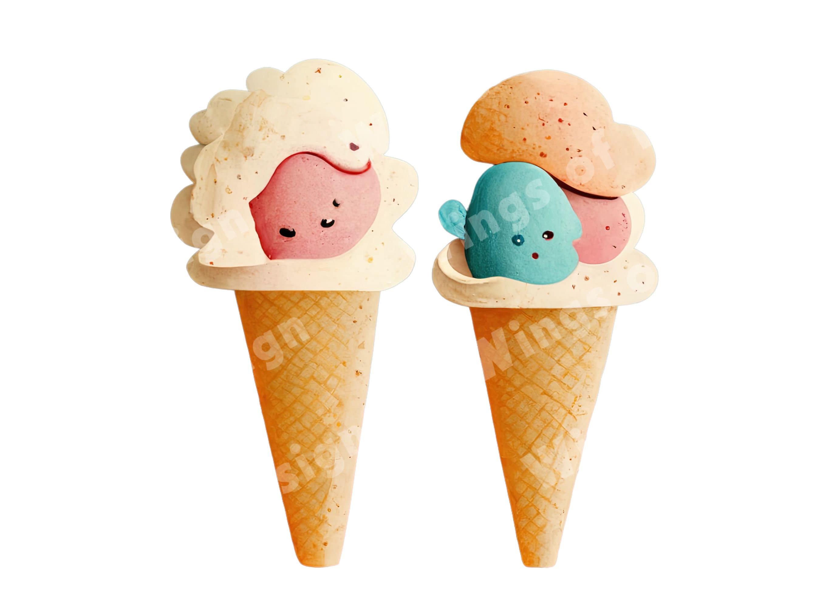 Funny Face Ice Cream Cone Clipart Illustration Downloadable Etsy
