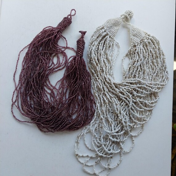 Vintage Lot of 2 Multi Row Seed Bead Loop Ball La… - image 1