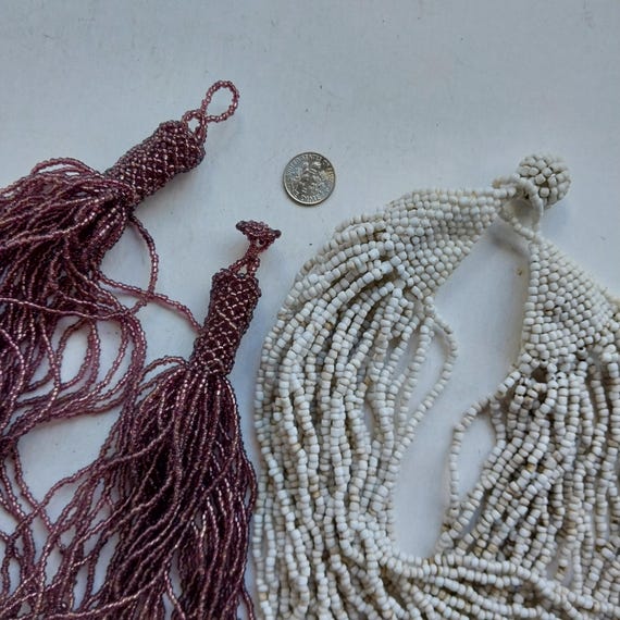 Vintage Lot of 2 Multi Row Seed Bead Loop Ball La… - image 2