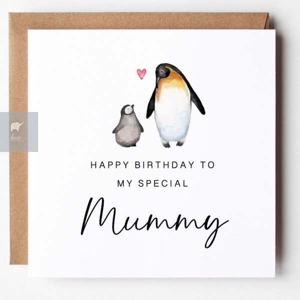 Happy Birthday To My Special Mummy Card, Cute Penguin, Personalised Birthday Card, Mummy Birthday Card, Card For Mummy, Mammy, Mama, For Her