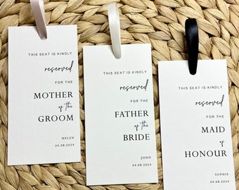 Personalised Wedding Reserved Tags, Ceremony Reserved Seating, Wedding Chair Tag, Seat Sign, Minimalist, Wedding Stationery, Wedding Decor
