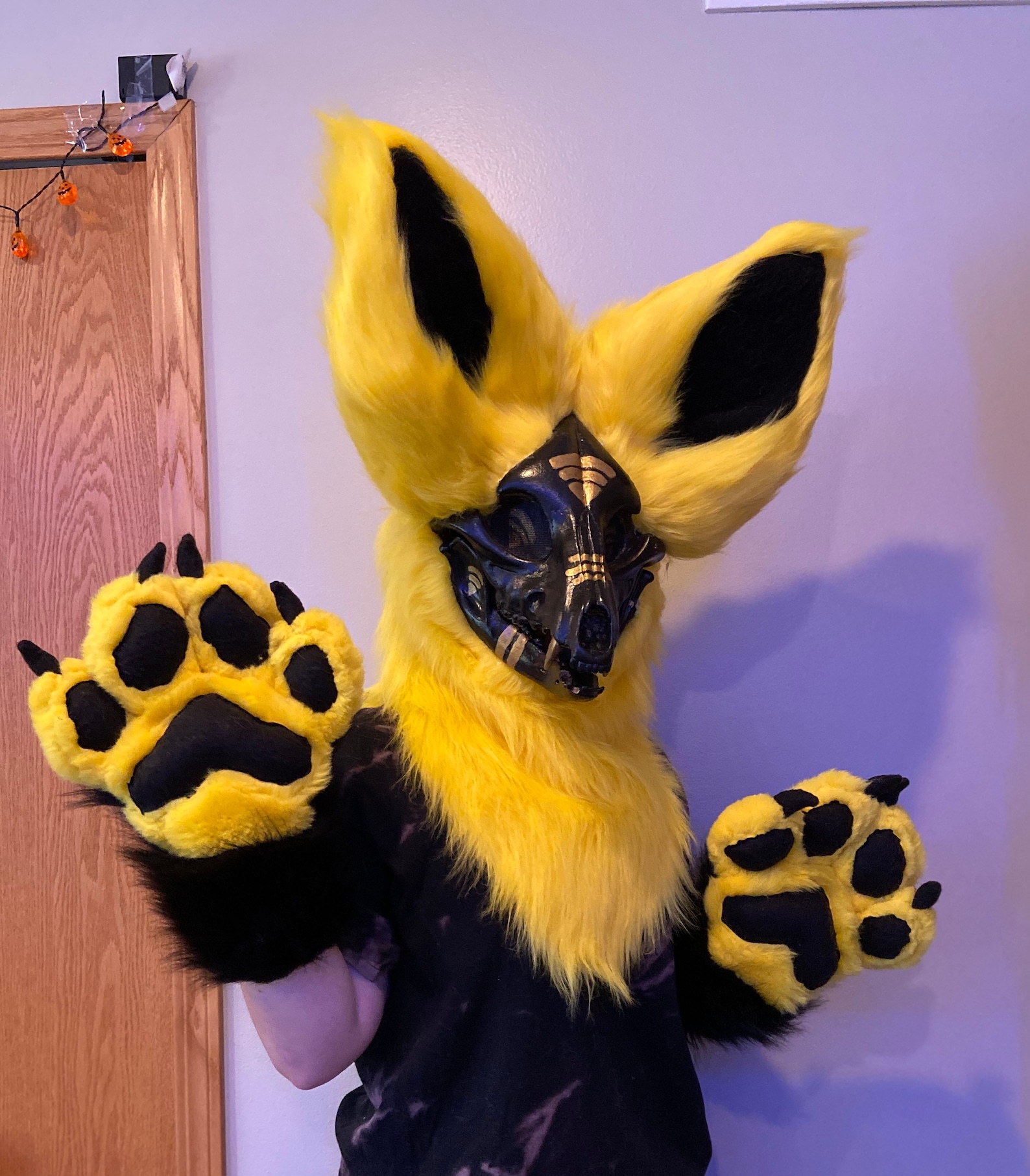 Black and yellow skull dog fursuit partial | Etsy