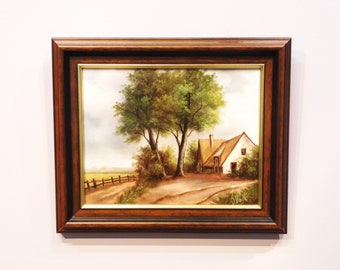 Original Dutch Oil Painting on canvas, Dutch landscape, farmhouse, framed and signed