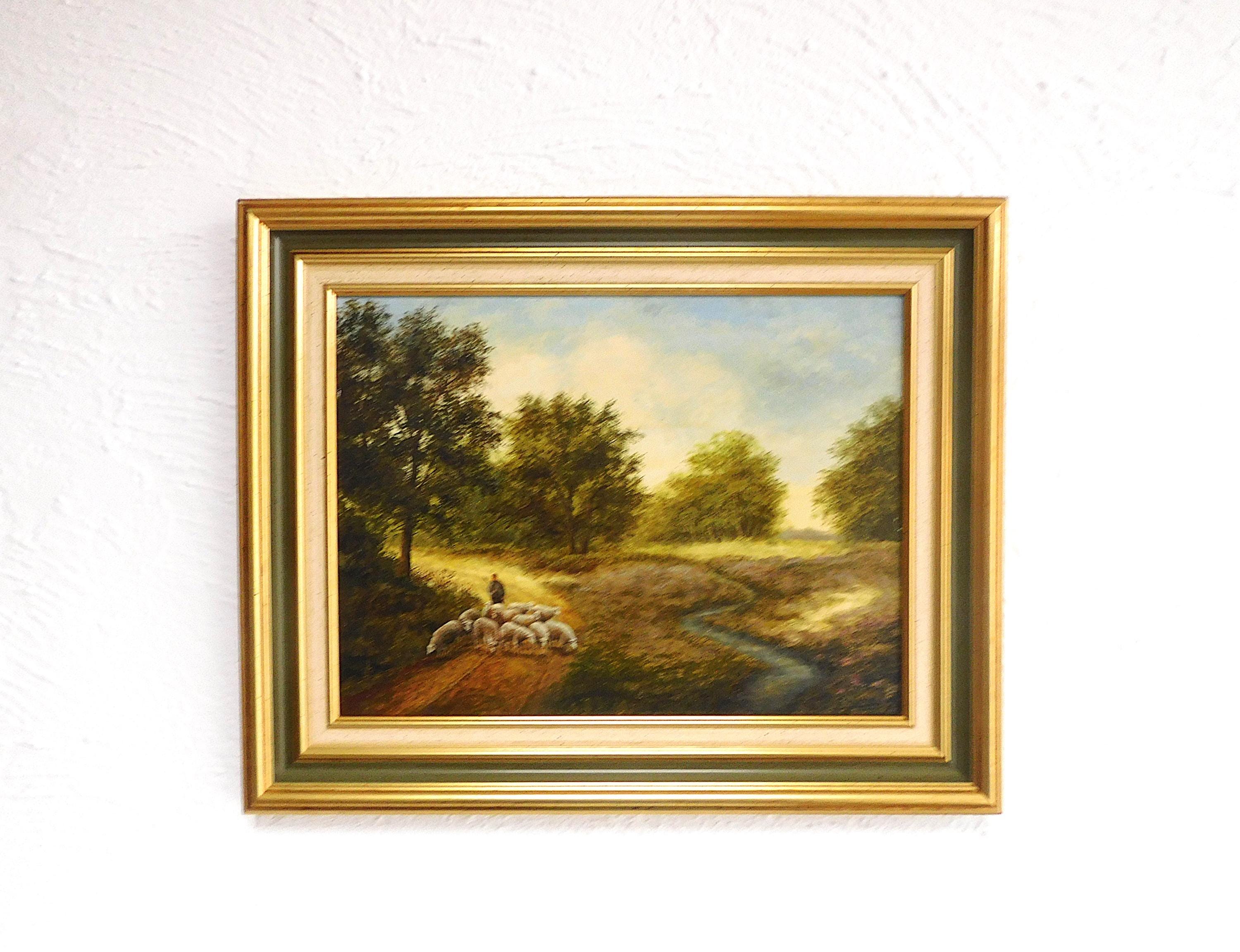 Original  Dutch Oil Painting on panel, shepherd in Dutch landscape, signed and framed.
