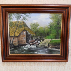 Original Dutch Oil Painting on canvas,  landscape with water-mill, by Zwart, Framed
