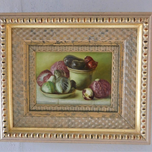 Original Oil Painting on wood, still life " Vegetables ", framed