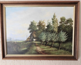 Original Dutch Oil Painting on canvas, landscape, farmhouse, framed, signed
