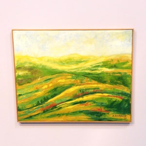 Original Dutch Modern Oil Painting on canvas of the Dutch dunes by the city of Kerkduin, framed and signed