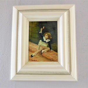 Oil Painting on wood/panel, French boy with flag, signed and framed