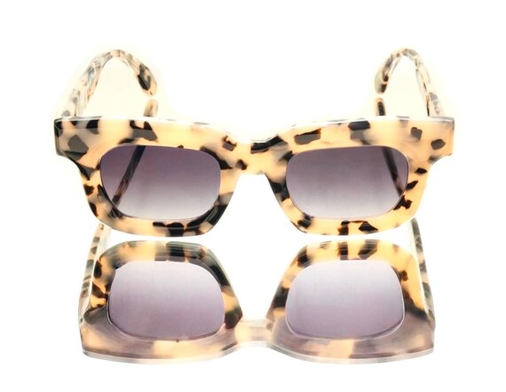 Amazing Rectangular Ivory & Black Tortoise Sungla… - image 1