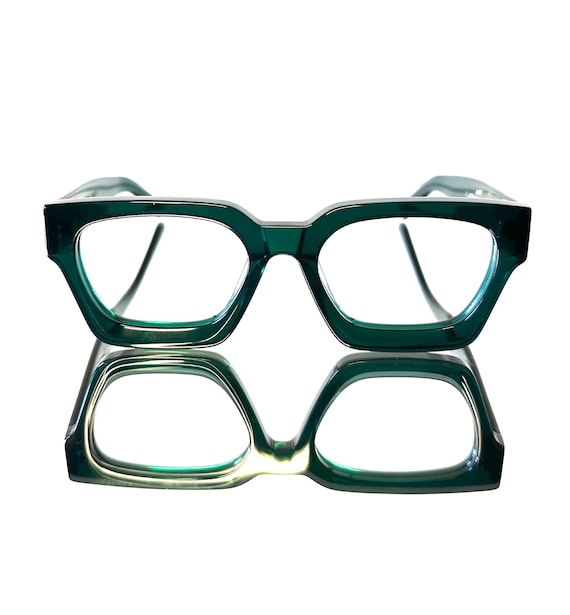 Amazing Glossy Green Acetate  Rectangular Eyeglas… - image 1