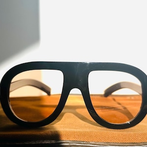 Glossy Black Aviator Mask Orange Lenses