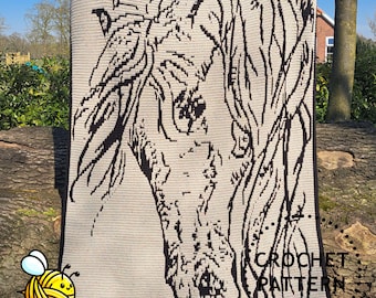 May include: A crochet pattern for a horse's head, with black lines on a beige background. The pattern includes the text "CROCHET PATTERN".
