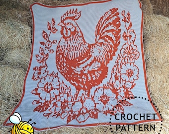 Floral Flock Chicken Overlay Mosaic Crochet Blanket PDF Pattern