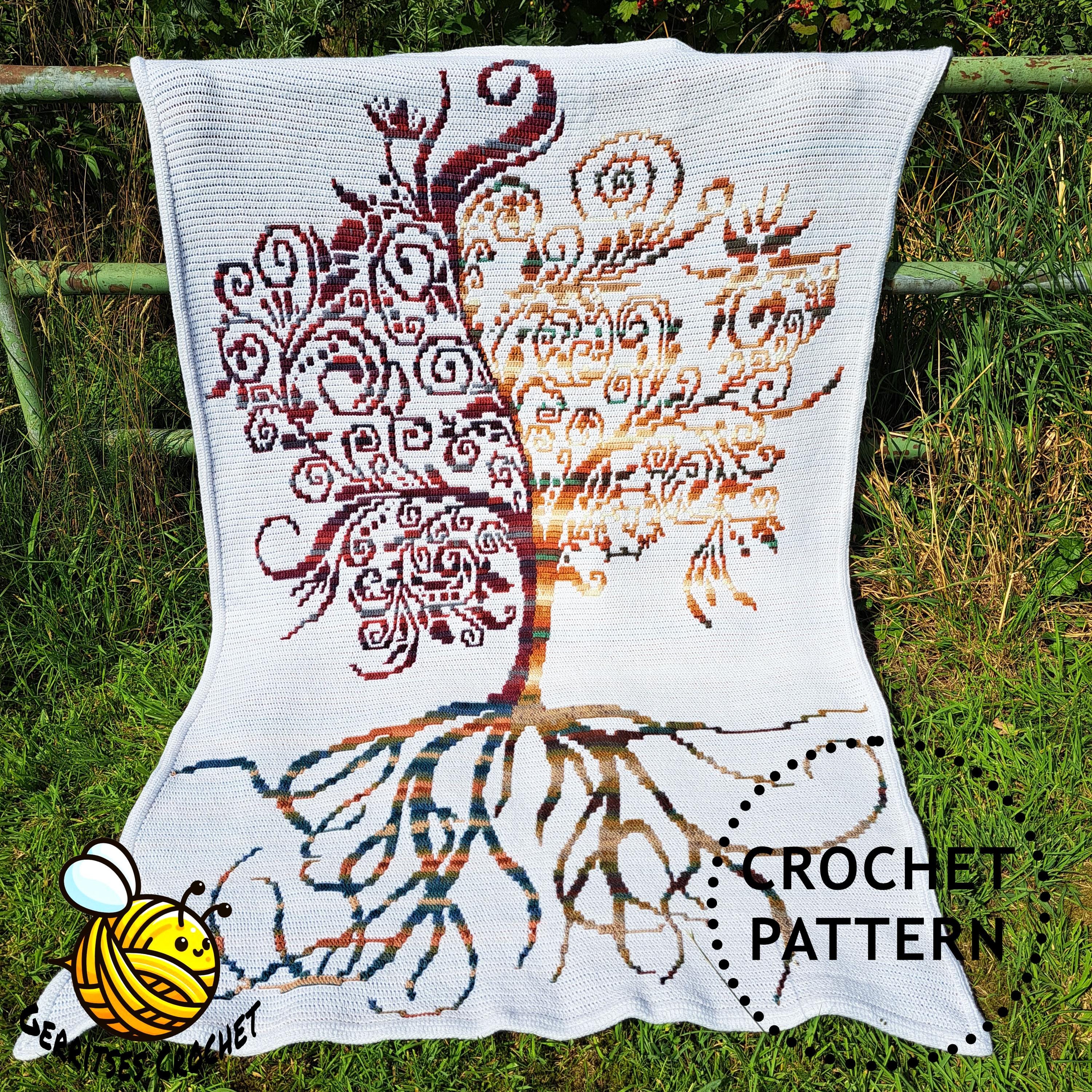 Tree of Life Overlay Mosaic Crochet Blanket PDF Pattern