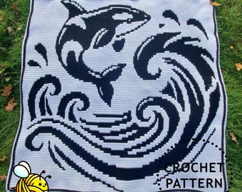 Orque Opus | Couverture au crochet en mosaïque de baleines, modèle PDF