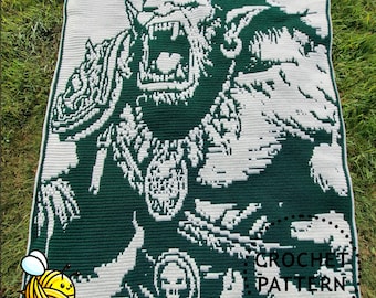 Patrón PDF de manta de crochet con mosaico superpuesto "Ataque de ogros" / Monstruo de fantasía