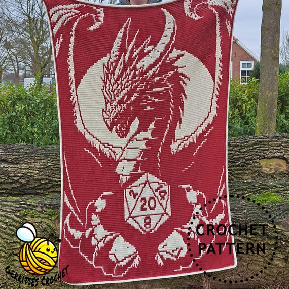 Draconic Dice | Dragon Overlay Mosaic Crochet Blanket PDF Pattern