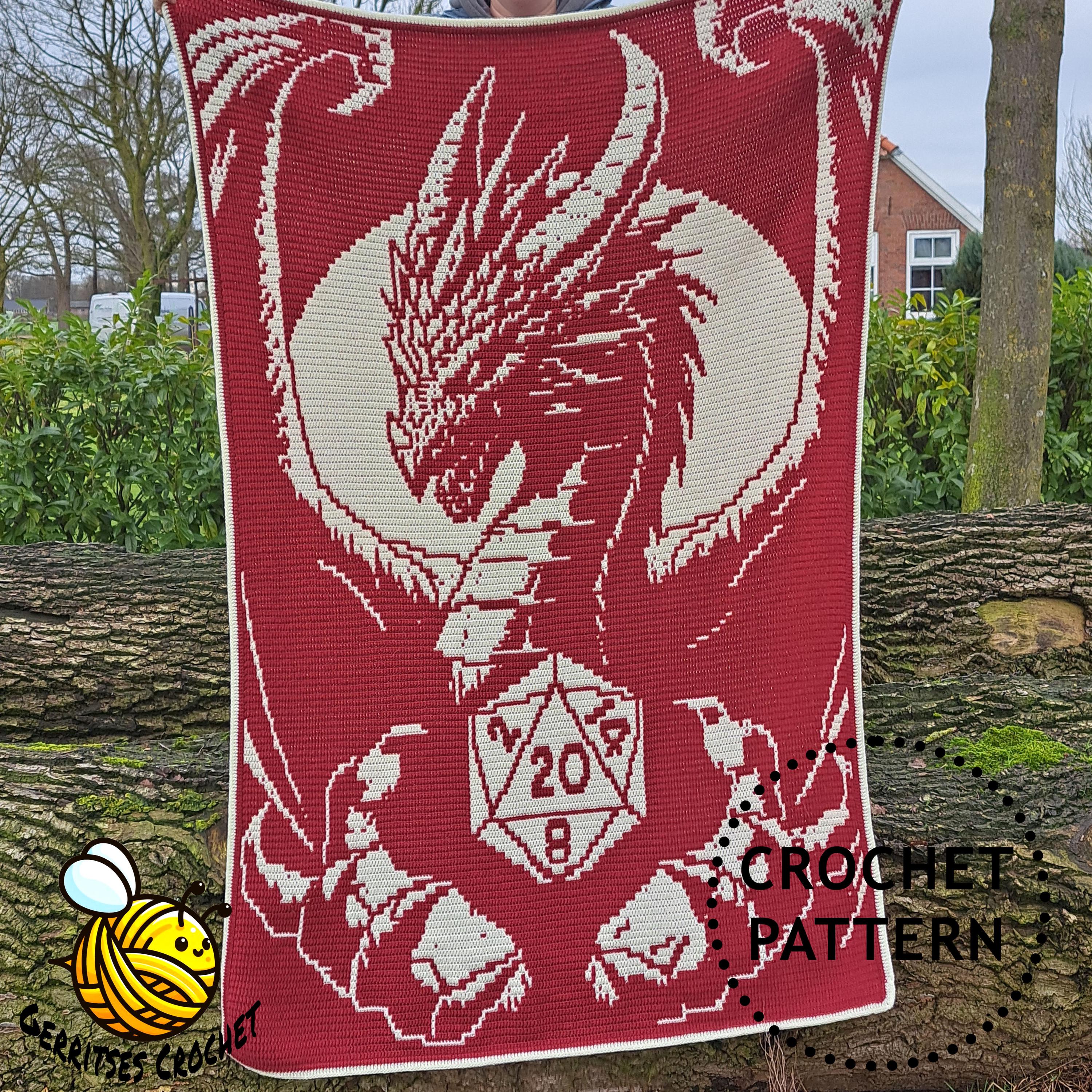 Draconic Dice | Dragon Overlay Mosaic Crochet Blanket PDF Pattern