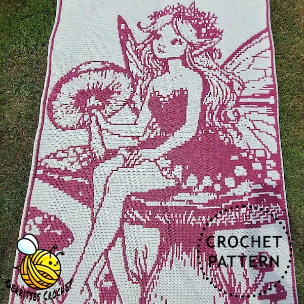 Fées fongiques | Modèle PDF de couverture au crochet mosaïque de champignons féeriques avec superposition de champignons