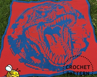 Roar T-Rex Mosaic Crochet Blanket PDF Pattern - Dinosaur | Tyrannosaurus | Dino | Overlay