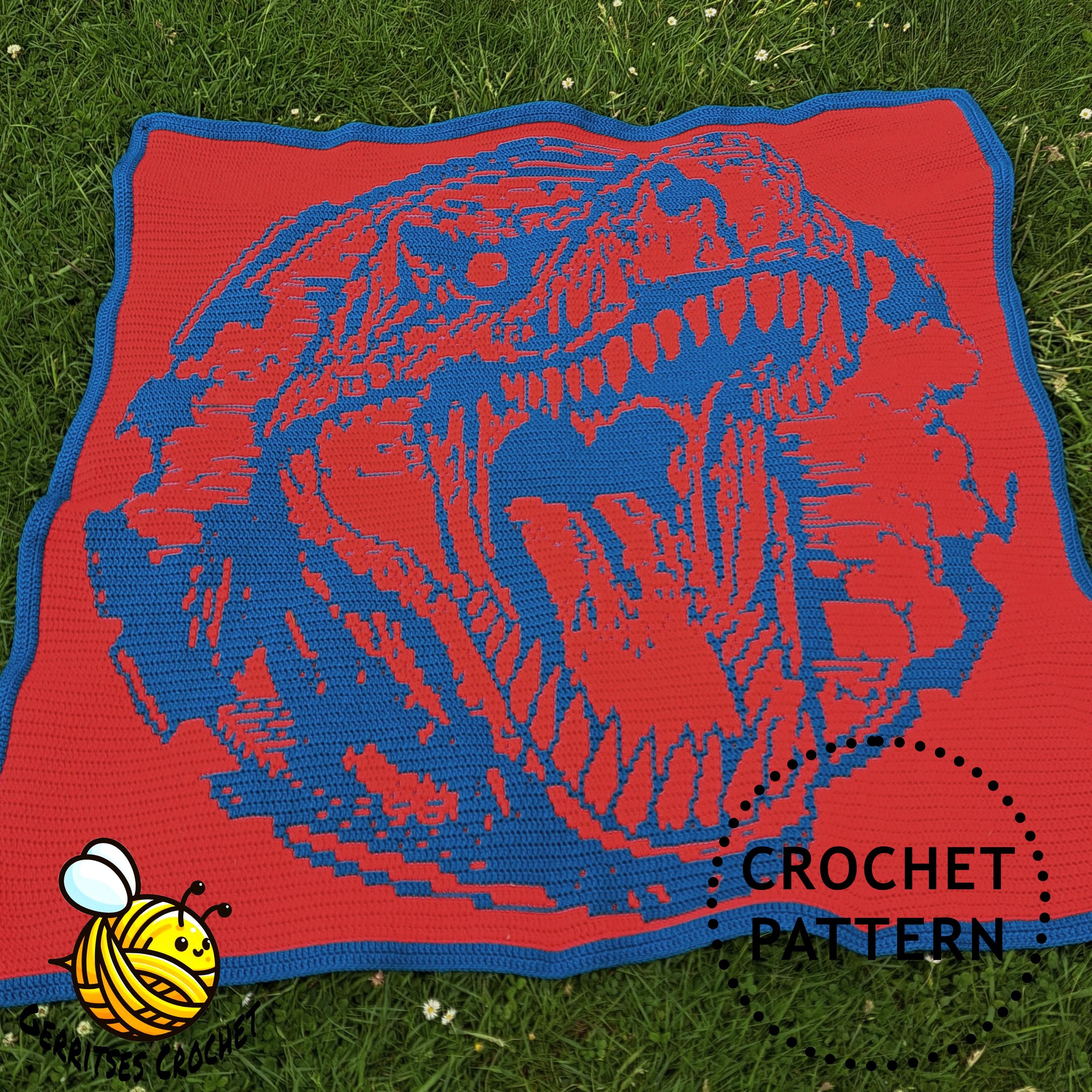 40 Dinosaur Blanket Crochet Patterns to Stitch for Kids, Nurseries, and Dino Fans 23 Roar T-Rex Mosaic Crochet Blanket