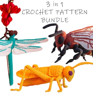 3in1 Crochet Pattern Bundle | Bee | Dragonfly | Grasshopper (Pdf Pattern Only - NOT FINISHED ITEM)