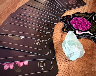 Mini Indie Handmade Floral Oracle Travel Deck with Crystal and Stickers, Set