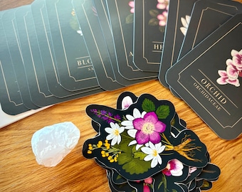 Mini Indie Handmade Floral Oracle Travel Deck with Calcite Crystal and Stickers, Set