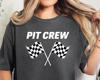 Pit Crew-tröja, racerbilsgrafik-tröja, rutig flagga-tröja, dirt track racing-gåva, dragracing-humortröja, unisex casual komfortfärger