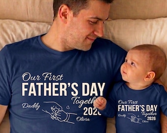 Camiseta personalizada para el primer Día del Padre 2026. Conjuntos a juego personalizados para papá e hija. Olivia.