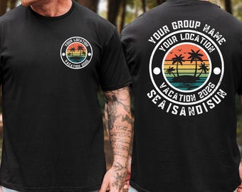 Camiseta personalizada para vacaciones familiares, colores cómodos 1717, camiseta personalizada para viajes en grupo, mar, arena, sol, estilo retro.