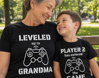 Camiseta a juego para abuela gamer y bebé, camiseta "Subí de nivel a abuela", el jugador 2 ha entrado en el juego.