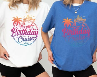 Es mi cumpleaños Crucero Bella Canvas 3001 Camiseta cómoda a juego con nombre personalizado y color