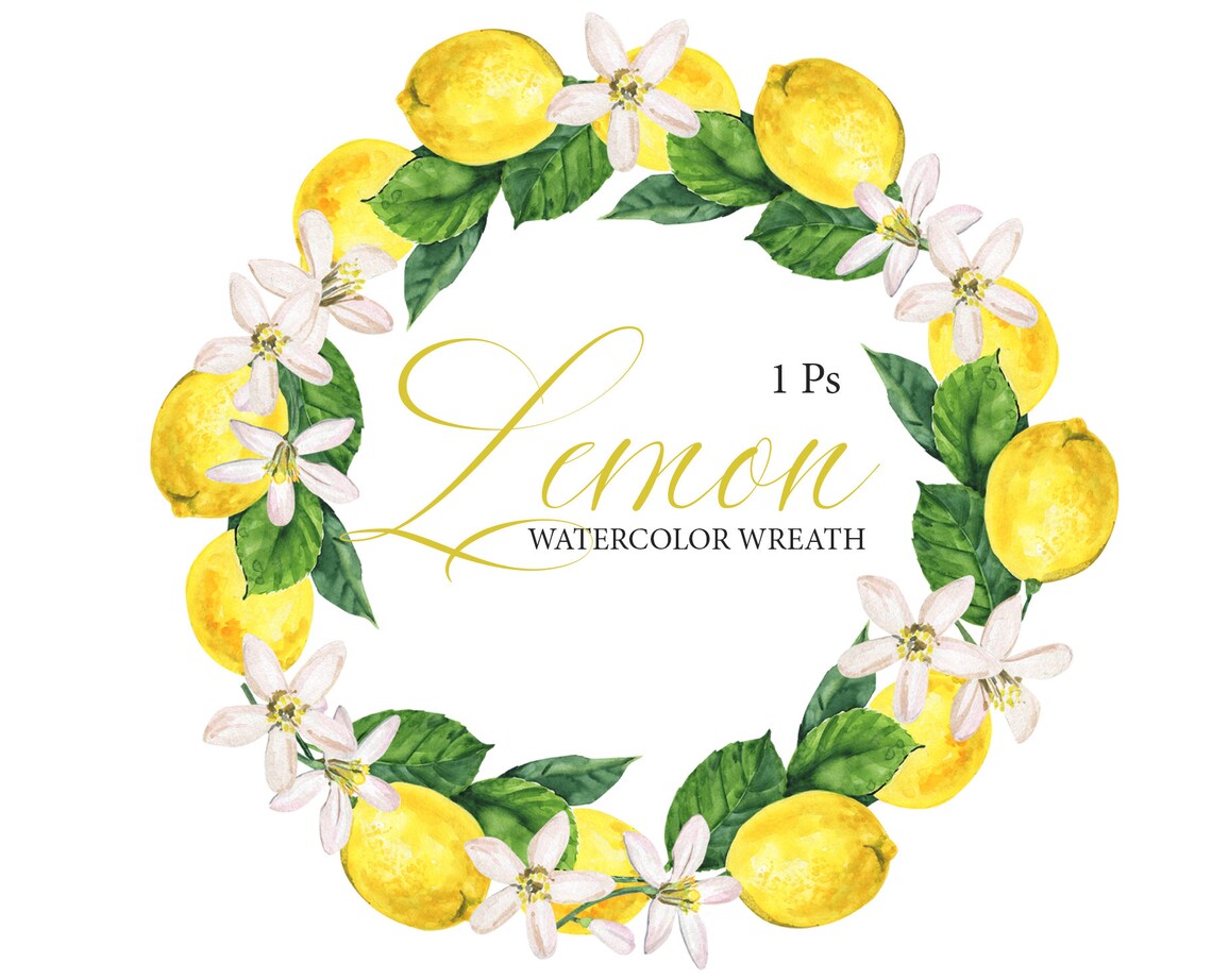 Watercolor lemon wreath clipart Wedding wreath Clipart Citrus | Etsy