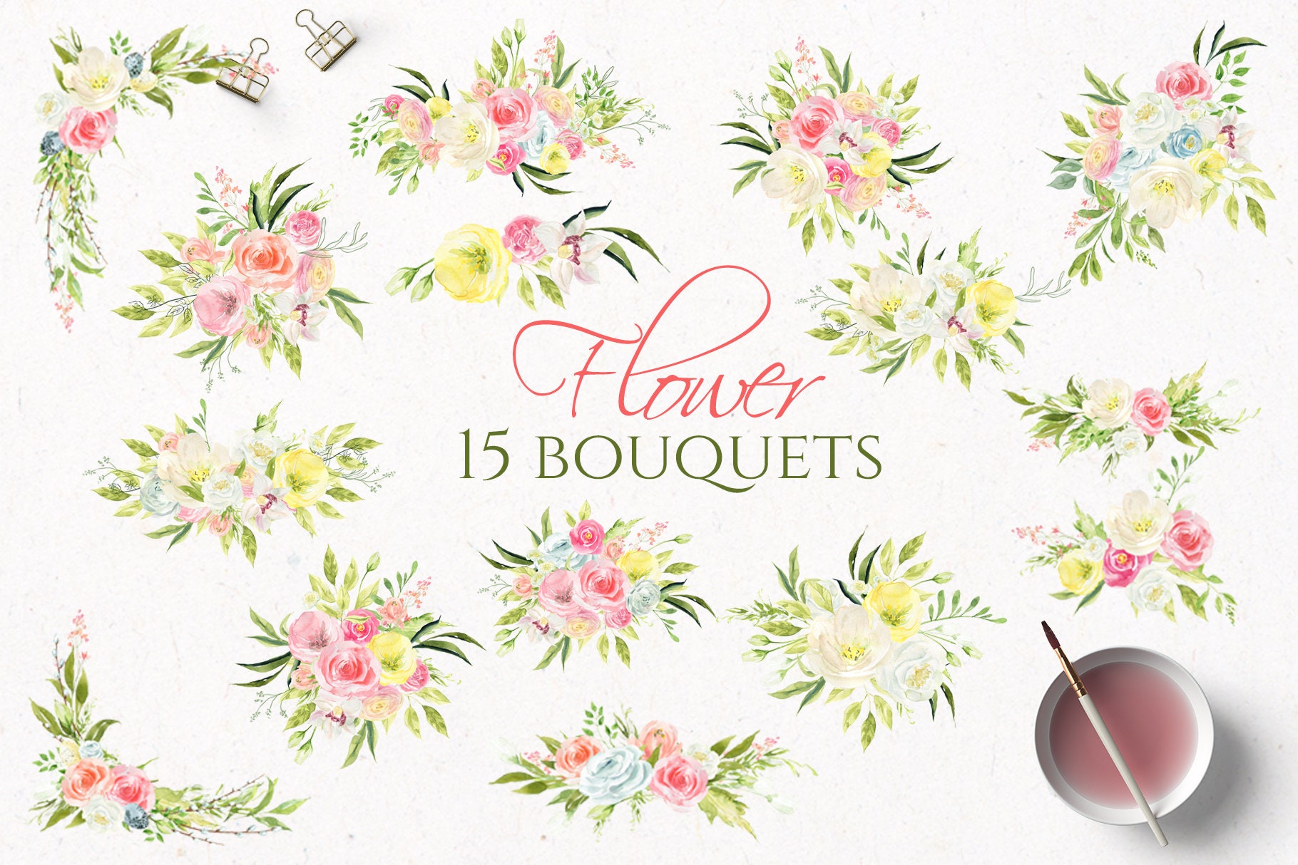 Watercolor flower clipart Floral bouquet clipart Pink blush | Etsy