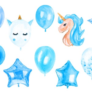 Blue Balloons Clipart Baby Set Hand Painted Watercolor Clipart | Etsy