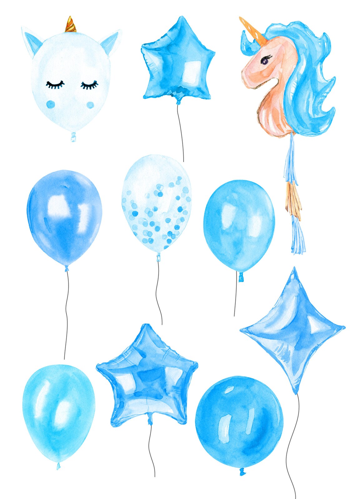 Blue Balloons Clipart Baby Set Hand Painted Watercolor Clipart | Etsy