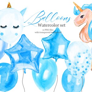 Blue Balloons Clipart Baby Set Hand Painted Watercolor Clipart | Etsy