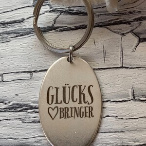 Keychain with engraving &quot;Lucky Charm&quot; stainless steel