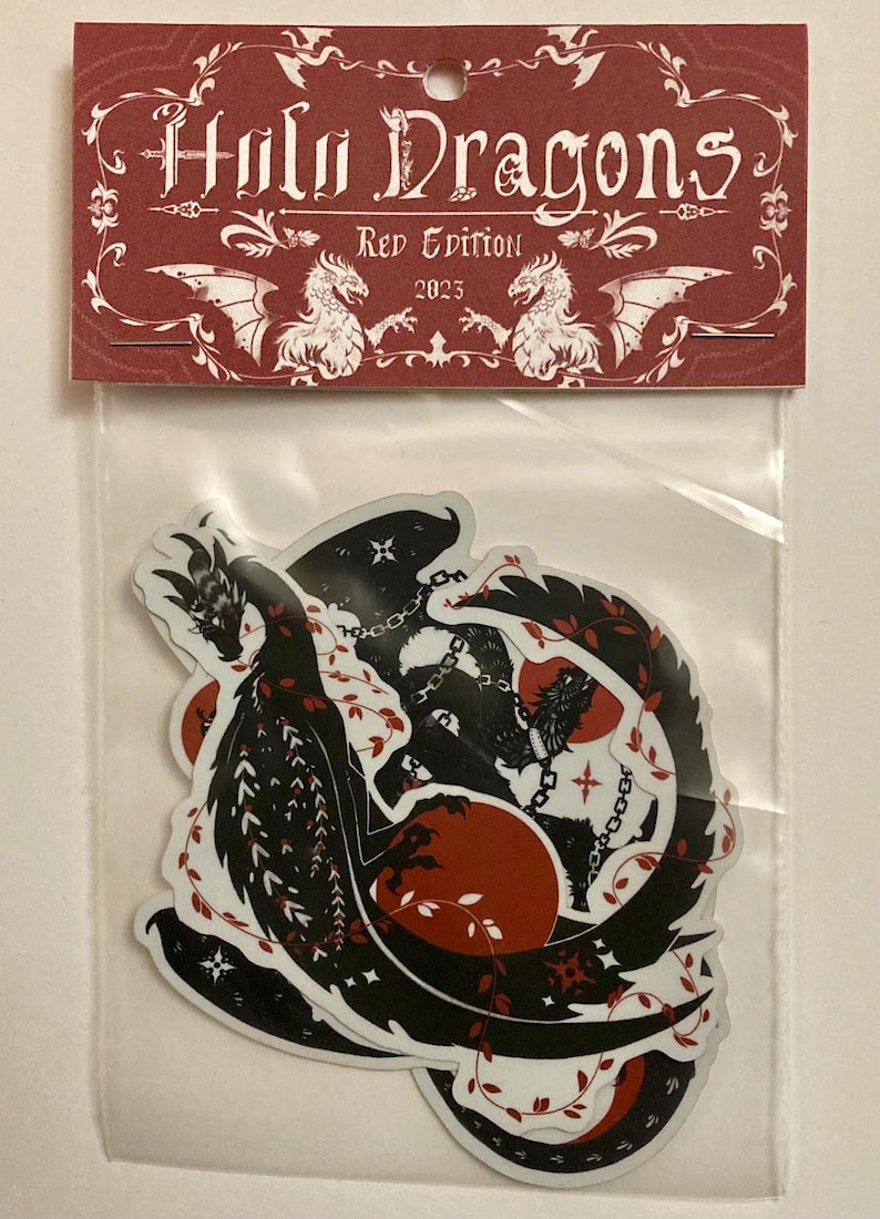 Black, White, Red Holographic Matte Dragon Stickers - 3 pack or individual image 8