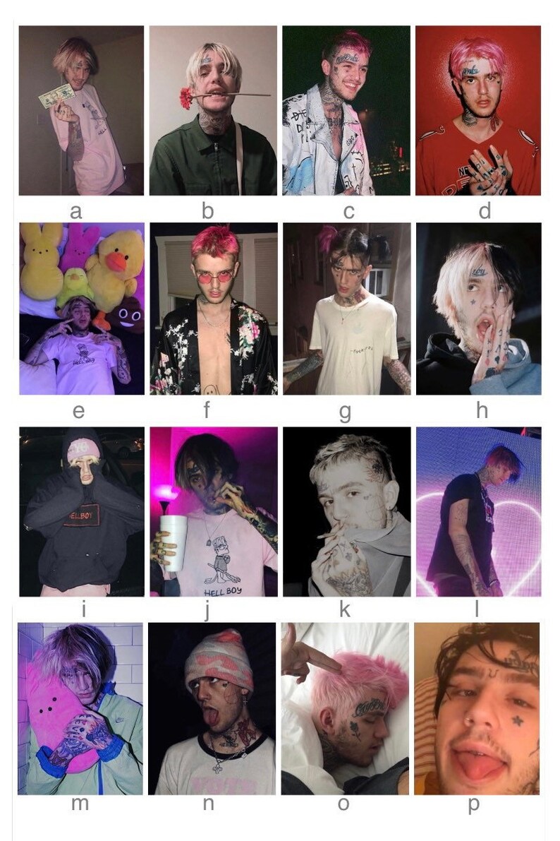 May include: A collage of 16 images featuring a young man with pink and black hair, various tattoos, and different clothing styles. The images show him in a variety of settings, including indoors and outdoors.