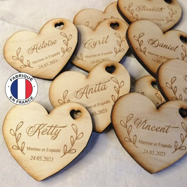 Marque-Place En Bois Naturel Forme Cœur - Dimensions 7,5x12,5 Cm - Marque MegaCrea DIY - Neuf - Réf. 29368A