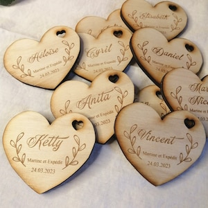 Marque place en bois étiquette prénom invité, forme coeur, mariage image 6