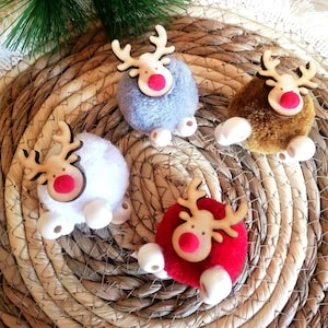 Handcrafted Christmas hanging - Reindeer pompom, 4pc.