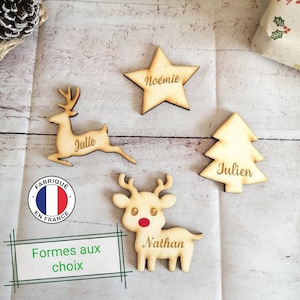 Marque place noël en bois personnalisé - marque place noël fait main, marque place, étiquettes de Noël personnalisées, sapin personnalisés