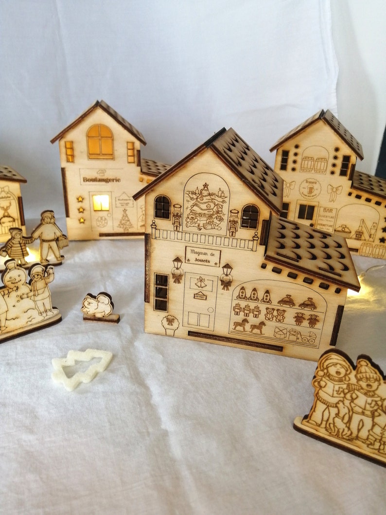 Grande Maison en bois style Boutiques village de noël avec LED image 3