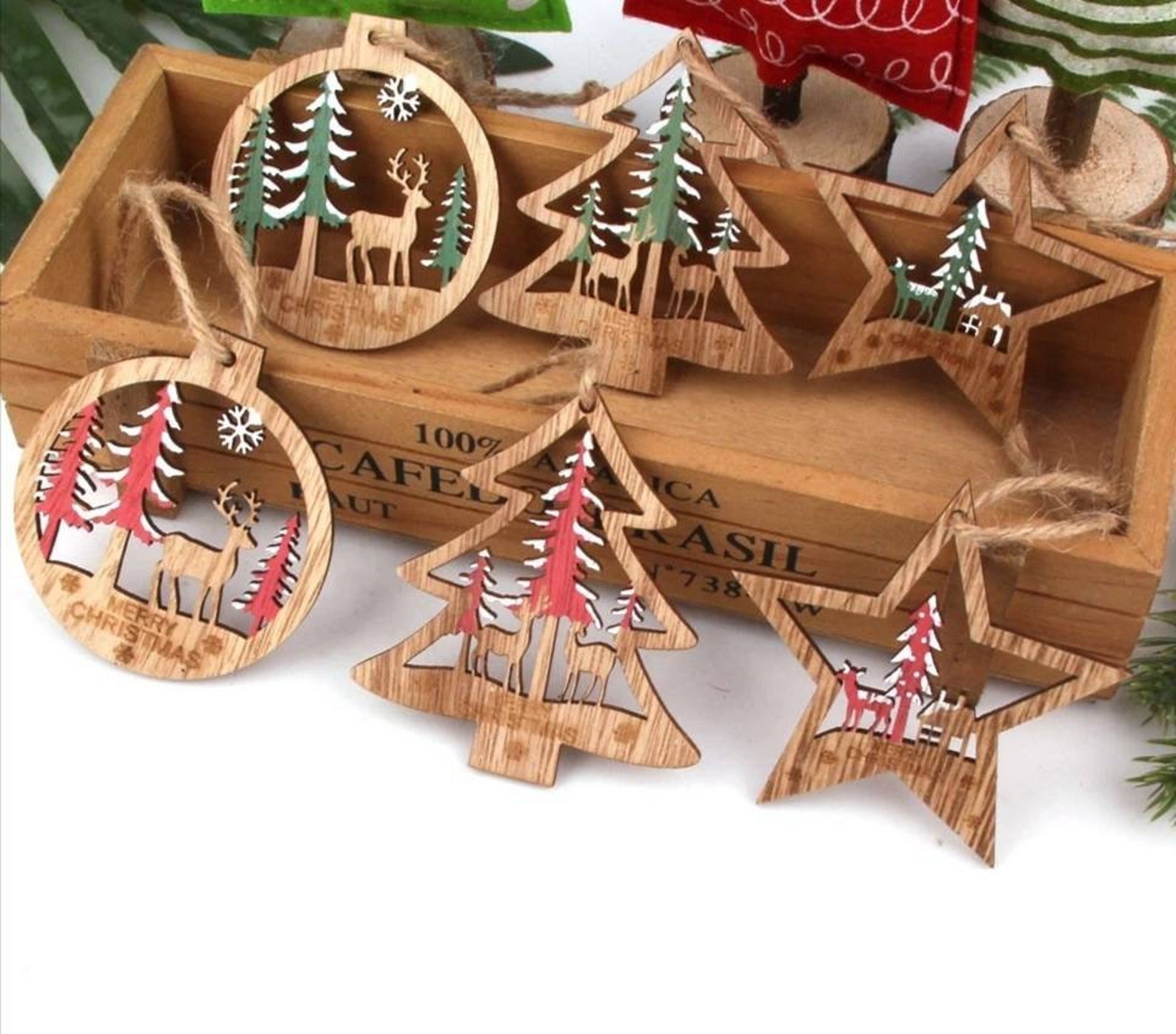 Décoration de noël artisanale en bois à suspendre 6pc. - Etsy France