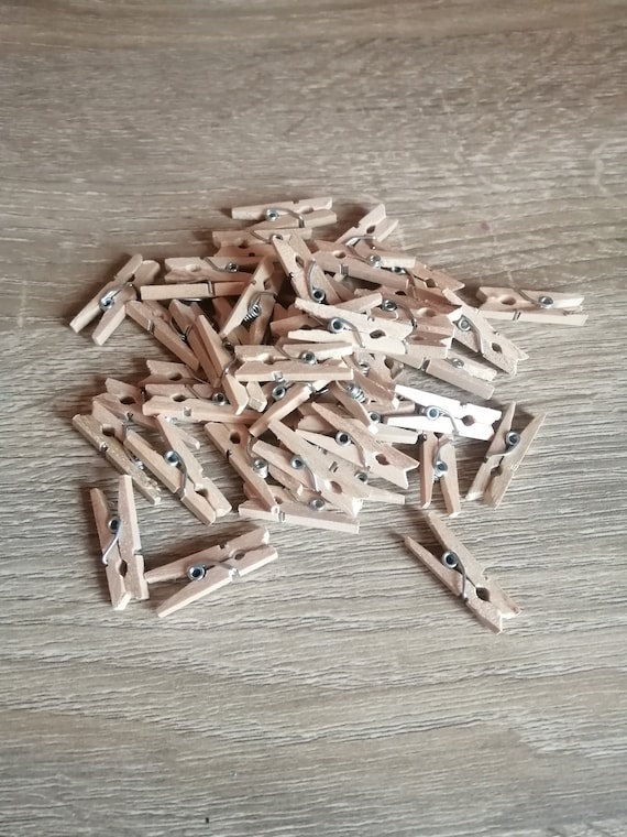 24 Mini pinces à linge en bois colorées - 25 mm. Bricolage, loisirs  créatifs.