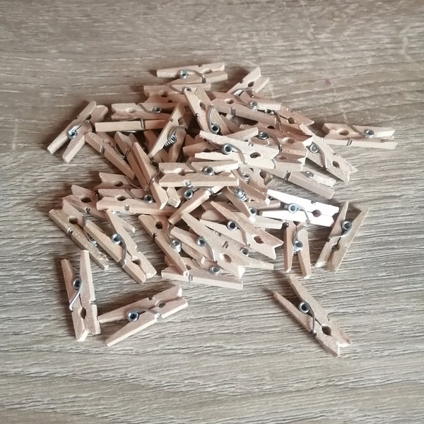 Lot de mini pince a linge en bois 2,5 cm pour loisir créatif - lot de 25 - 50 pièces